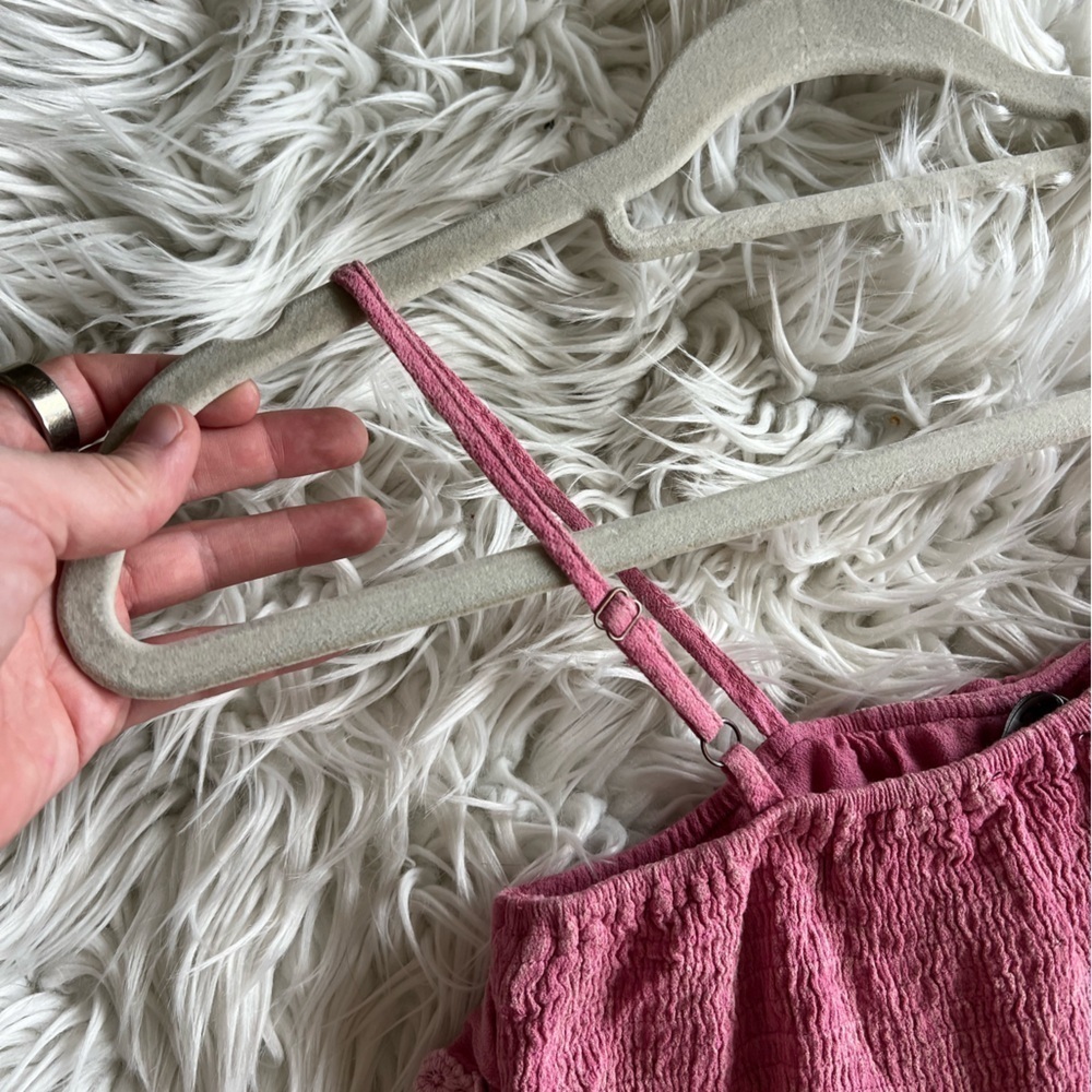 POL Ruffle Lace Crop Top L | Pink Smocked Boho Tank Adjustable Straps - Picture 8 of 9